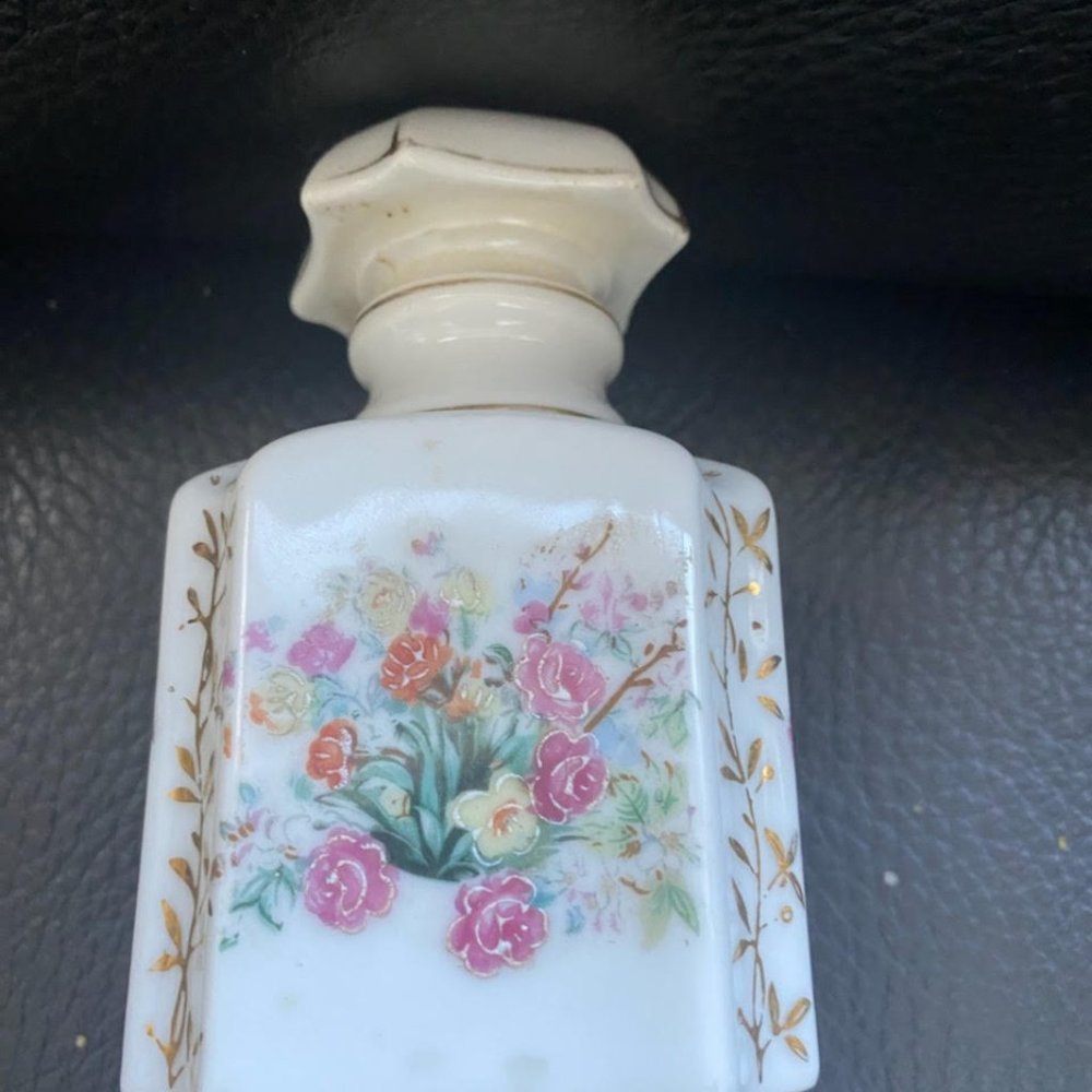 ANTIQUE  FLORAL  HAND   PAINTED  PORCELAIN   BOTTLE.  .